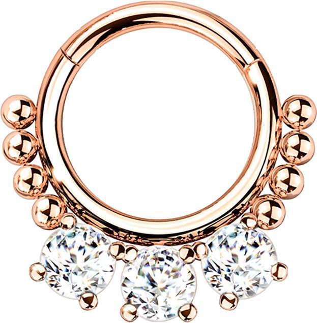 Star Piercing Micro Segmentring klappbar rosegold Kugeln und drei Kristalle (Chirurgenstahl 316L, ohne Messing)