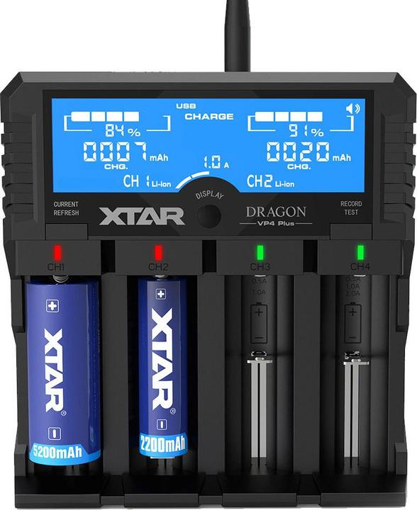 Produktbild Xtar DRAGON VP4 Ladegerät, 12 V 3 A, KFZ Adapter (1 Stk., AAAA, AAA, AA, C, D, Ladegerät inkl. Akku)