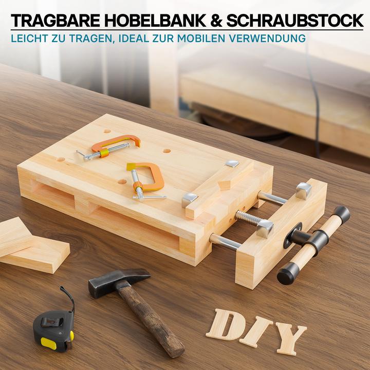 Actual product image Wiltec XPOtool Portable Workbench & Vice, Mobile Mini-bench, Made of Beech Wood for Clamping & Plan (28 cm, 45.50 cm)