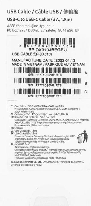Actual product image Samsung USB C – USB-C (1.80 m, USB 2.0)