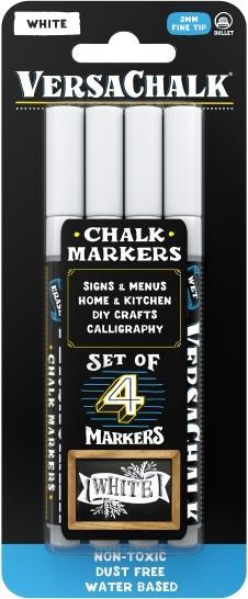 Immagine prodotto VersaChalk - Set di 4 pennarelli a gesso liquido bianco con punta da 3 mm (Bianco, 3 mm, 4 x)