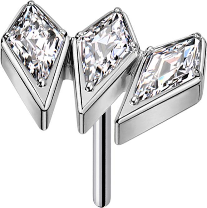 Star Piercing Threadless silber drei Speerspitzen Kristallen silber (ohne Messing, Titan G23)