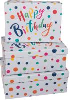 Immagine prodotto G. Wurm Set di scatole regalo, Buon Compleanno con puntini colorati in carta/cartone bianco, set di 3 (Scatola da regalo, 3 x)