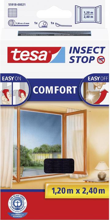 Produktbild tesa Insektenschutz COMFORT für Fenster, mit Klettband, selbstklebend, ohne Bohren (120 x 240 cm)