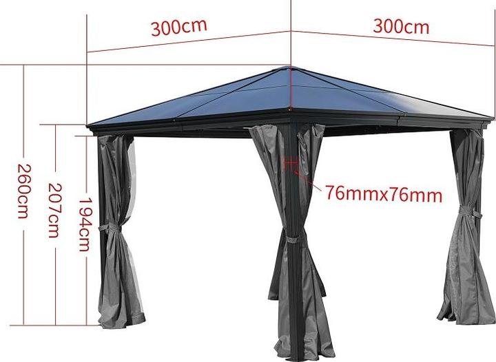 Produktbild Jet-Line Garten Pavillion Suez aus Aluminium mit festem Dach (300 cm, 300 cm)