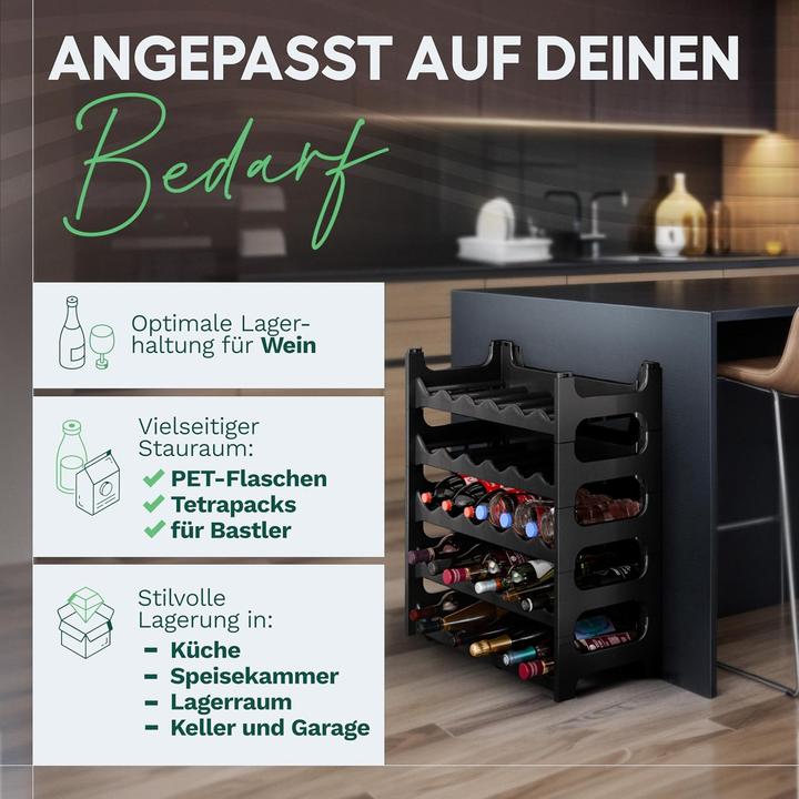Produktbild Novaliv Weinregal für 72 Flaschen | Flaschenregal schwarz | Regal stabilem Kunststoff (Schwarz, 12) (72 Fl.)