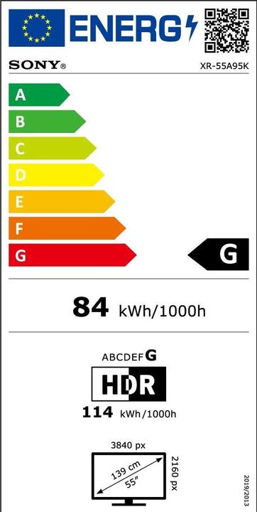 Energy Label Sony OLED XR-55A95K (55", A95K, QD-OLED, 4K, 2022)