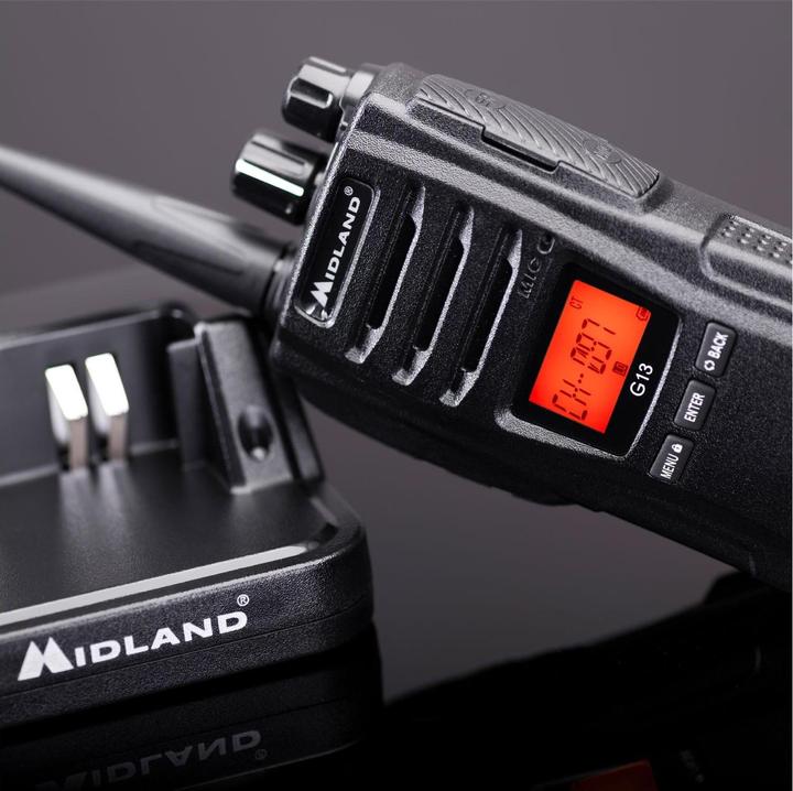 Actual product image Midland G13 radio, PMR446 16 channels, stand charger, battery pack 2600 mAh (C1462) (12 km)