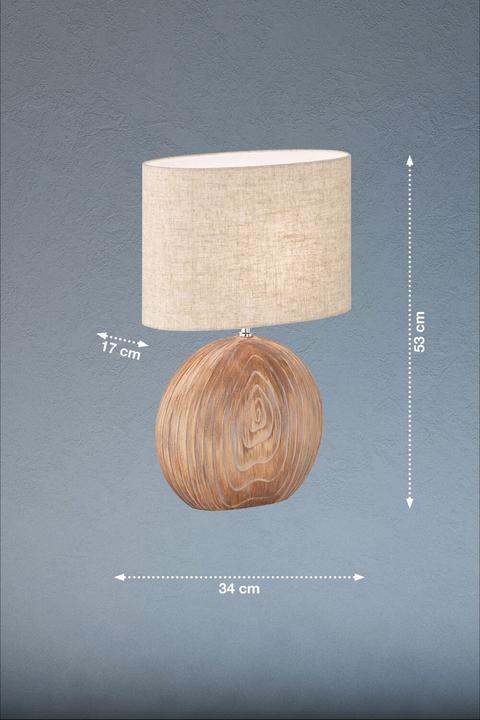 Image du produit Fischer & Honsel Honsel Lampe de table Tobse - couleur bois/abat-jour en lin couleur sable (50608) (E27)