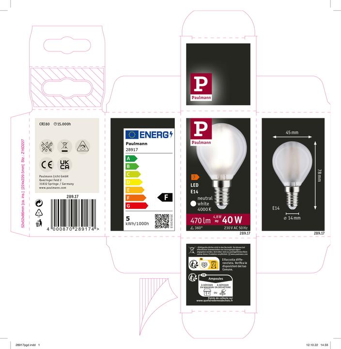 Productafbeelding Paulmann LED Druppel Filament E14 (E14, 0.48 W, 470 lm, 1 x, F)