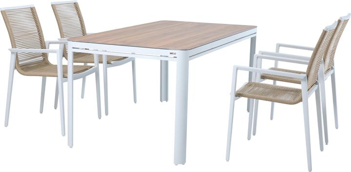 Axi Zora Ensemble de jardin avec 4 chaises Blanc avec finition bois PSPC