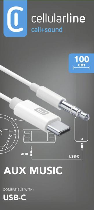 Actual product image Cellularline Audio Cable AUX 100cm USB C USB Type-C to 3.5mm Jack (1 m, 3.5mm jack (AUX))