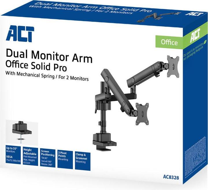Actual product image Dual monitor arm office solid pro, with mechanical spring (Table, 35")