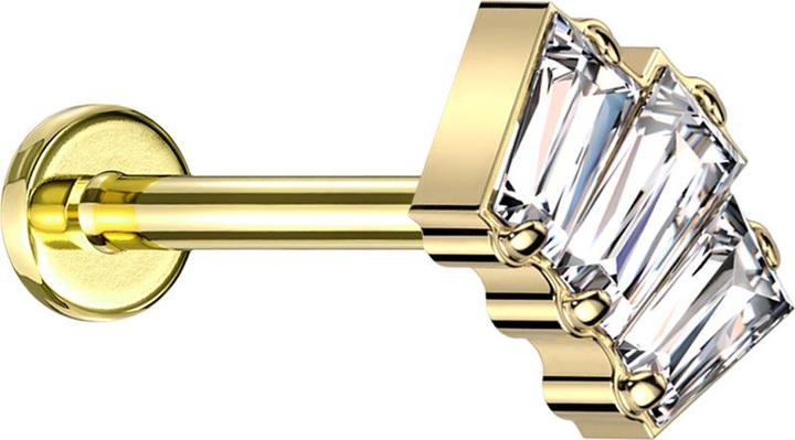 Star Piercing Micro Threadless Labret vergoldet drei Baquette Kristalle silber (Titan G23, ohne Messing)