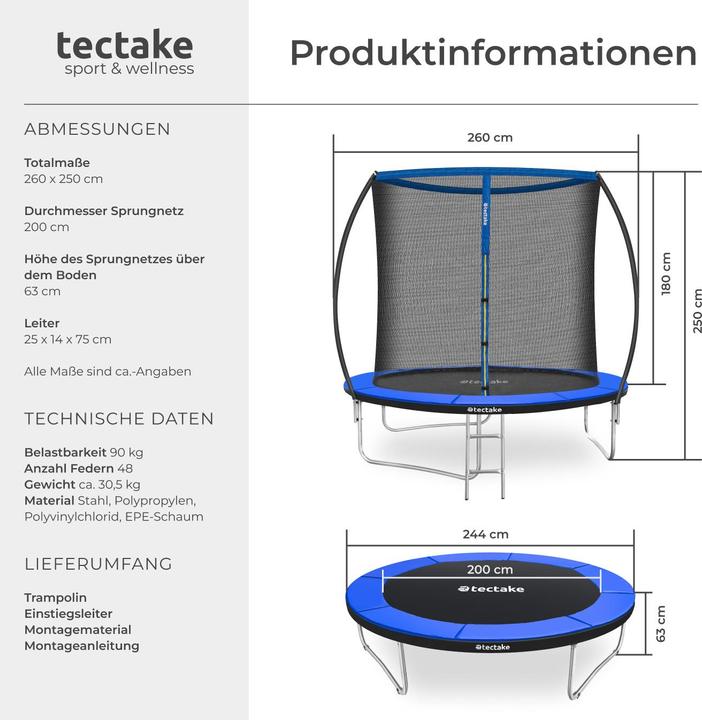 Image du produit tectake Trampoline Jumpy avec filet de sécurité (244 cm)