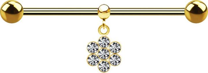 Star Piercing Barbell vergoldet zwei Kugeln mit Kugel Ring Anhänger Blume sieben Kristalle silber (Chirurgenstahl 316L, ohne Messing)