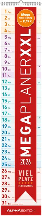 Actual product image Alpha Edition Megaplaner XXL 2026 - Streifen-Kalender 17,5x98 cm - mit Ferienterminen - viel Platz für Notizen - (German)