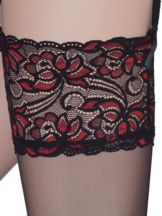 Image du produit Levee Satin Sheers Bas porte-jarretelles, couleur 601 noir-rouge, taille 40-42 (20 DEN, 40 - 42)