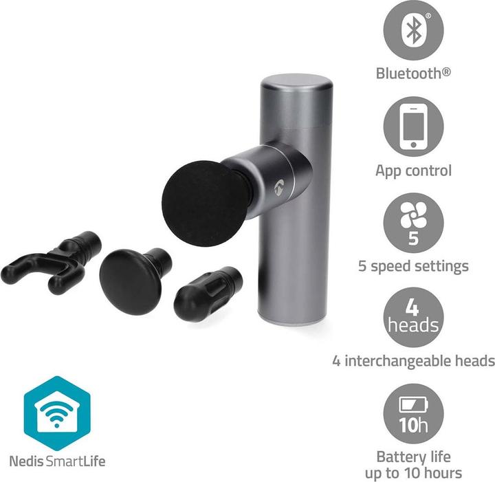 Image du produit Nedis Pistolet de massage SmartLife Sport - Fonctionne sur batterie - Rechargeable - 5 modes de massage -