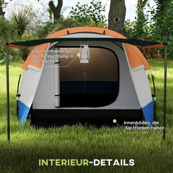Produktbild Swisshandel24 Campingzelt, Tunnelzelt für 3 Personen, mit Lichthaken, Vorzelt für Garten, orange (Tunnelzelt, 3 Personen)