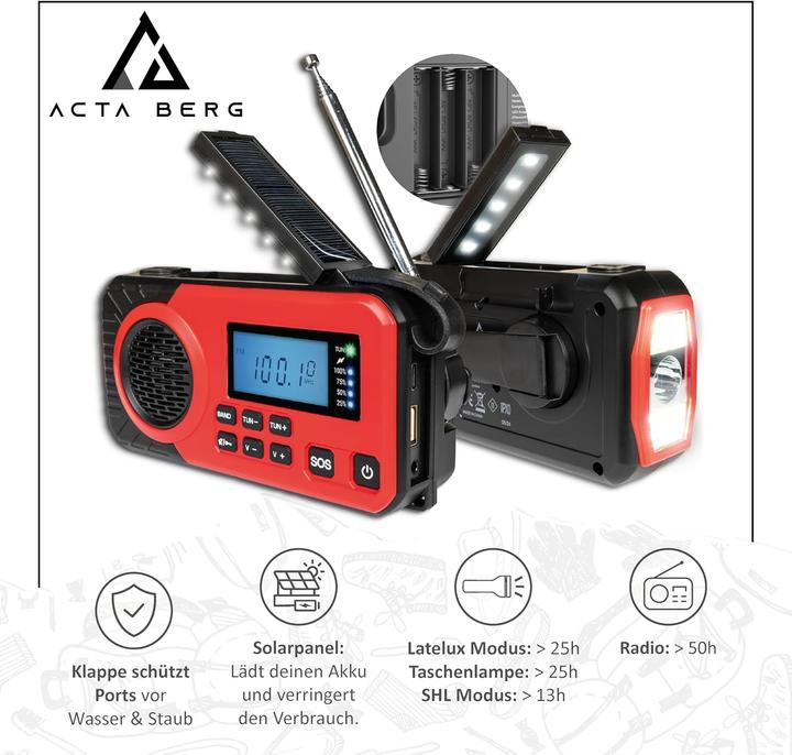Produktbild Acta Berg Notfall-Kurbelradio mit Solar & 5000 mAh Akku