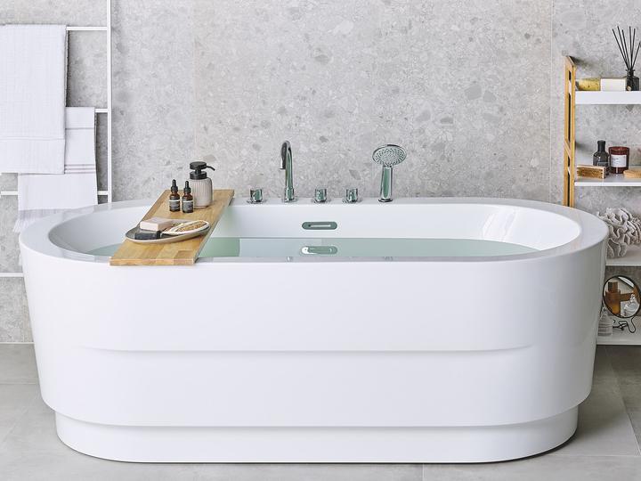 Produktbild Beliani Badewanne freistehend weiss mit Armatur oval 170 x 80 cm EMPRESA (214 l, 80 cm, 170 cm)