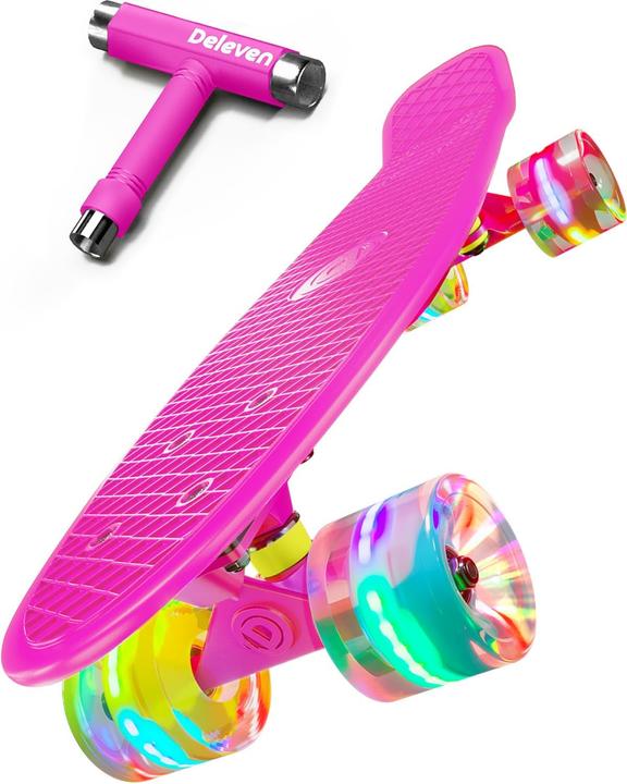 Deleven Skateboard mit LED-Rollen für Anfänger (22.05")