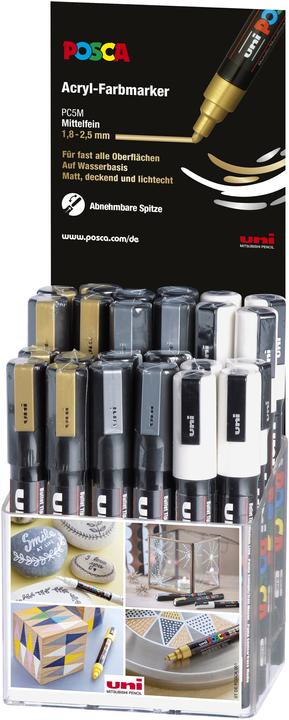 Image du produit Posca Marqueur UNI PC-5M Présentoir 36x (Argent, Blanc, Or, 2.50 mm, 36 x)