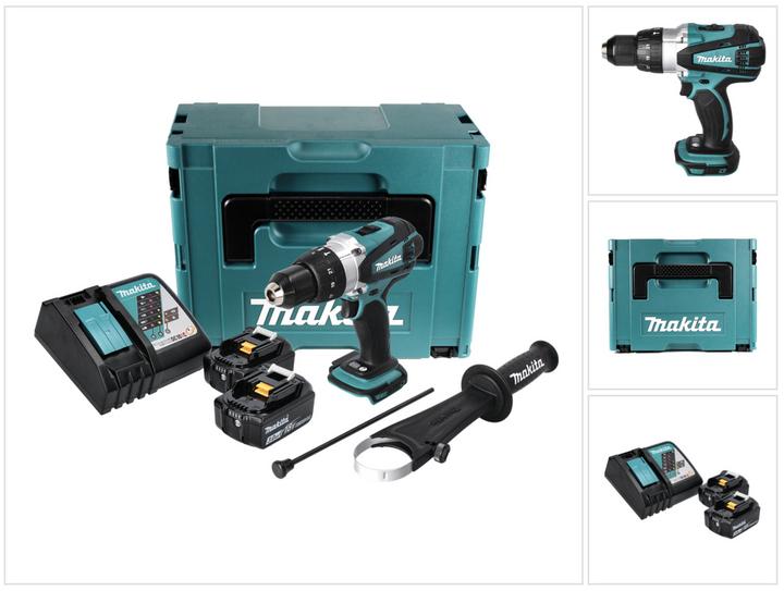 Image du produit Makita DHP 458 RFJ Batterie perceuse à percussion 18V 91Nm en Makpac + 2x 3.0 Ah batterie + chargeur (Fonctionnement sur batterie)