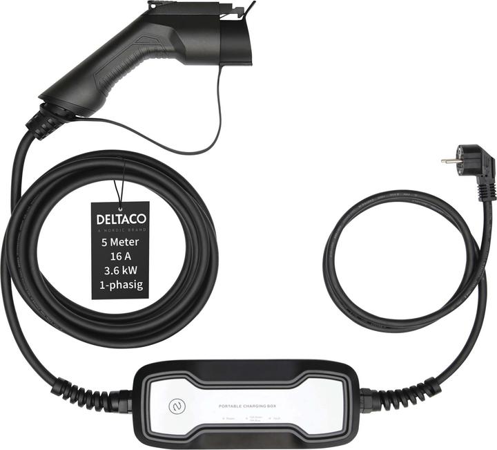 Deltaco Electric car charging cable Schuko - Type 1, 1 phase, 3.6KW, 5m, black (3.60 kW, 16 A, 6 m)