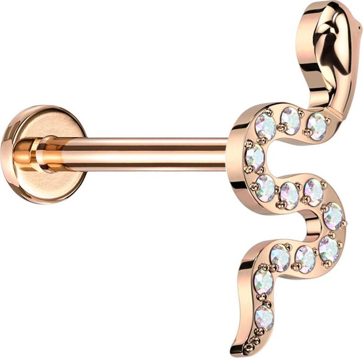 Star Piercing Micro Threadless Labret rosegold Schlange rosegold Kristalle multicolor (ohne Messing, Titan G23)