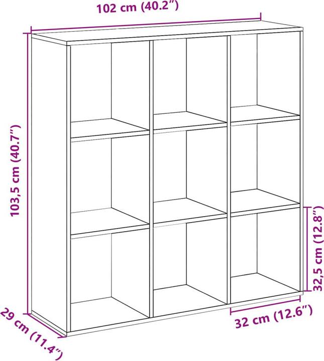 Image du produit VidaXL Séparation de pièce Bibliothèque Étagère sur pied Étagère de bureau Étagère cubique Chêne fumé (102 x 29 x 103.5 cm)