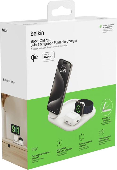 Actual product image Belkin BoostCharge 3-in-1 Qi2 charging station (15 W)