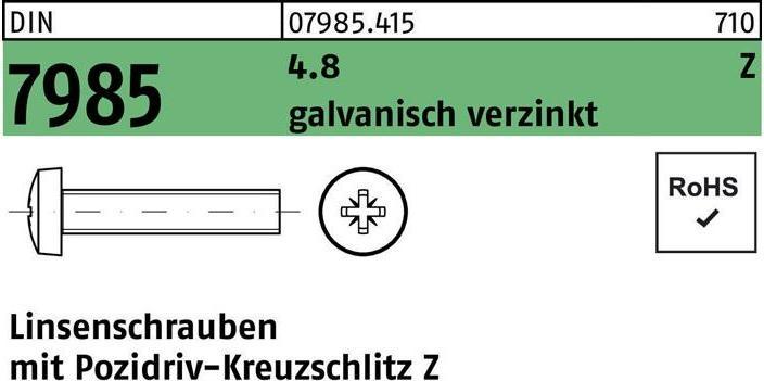 Produktbild Linsenschraube DIN 7985 m.Kreuzschlitz-PZ M 5 x 30 -Z 4.8 galvanisch verzinkt (1000 Schrauben pro Stück)