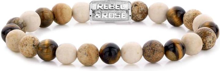 Rebel & Rose Armband Autumn Love RR-80063-S-L+ Unisex (19.50 cm, Tigerauge, Edelstahl, Fossil)