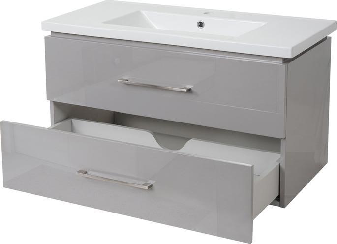 Mendler Mobile da bagno Premium, mobile da bagno con lavabo, grigio lucido 90 cm