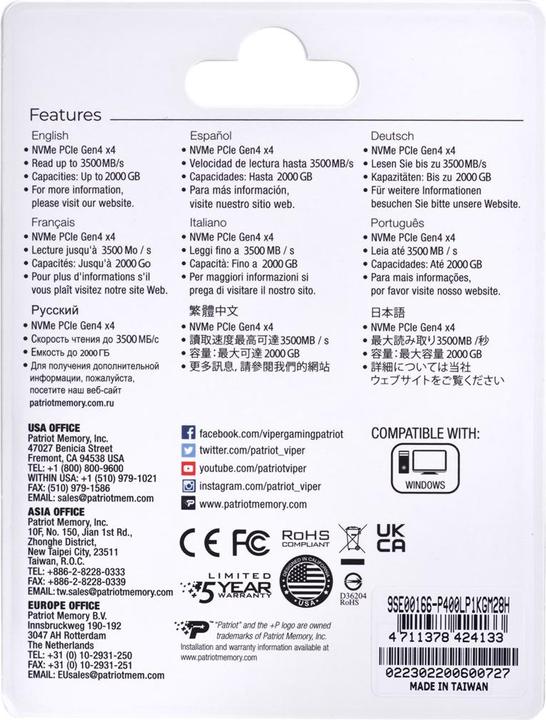 Actual product image Patriot P400 Lite (1000 GB, M.2 2280)
