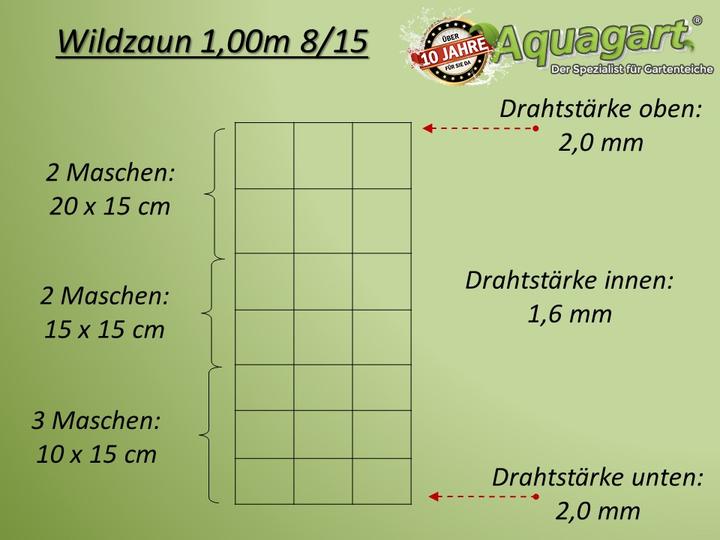 Immagine prodotto Aquagart 500m Wildzaun Forstzaun Knotengeflecht Weidezaun Drahtzaun 100/8/15L