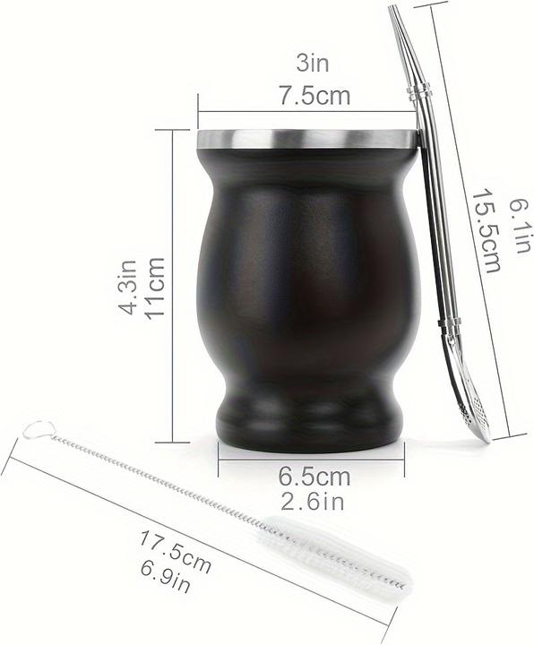 Actual product image PhoneLook Yerba Mate Becher und Bombilla Set Edelstahl Vakuum (250 ml) mit Bürste (250 ml, 1 x)