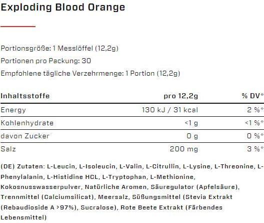 Nutritional values and ingredients Vast Total Amino EAA+ (345G can) (Blood orange, 1 pcs., 345 g)
