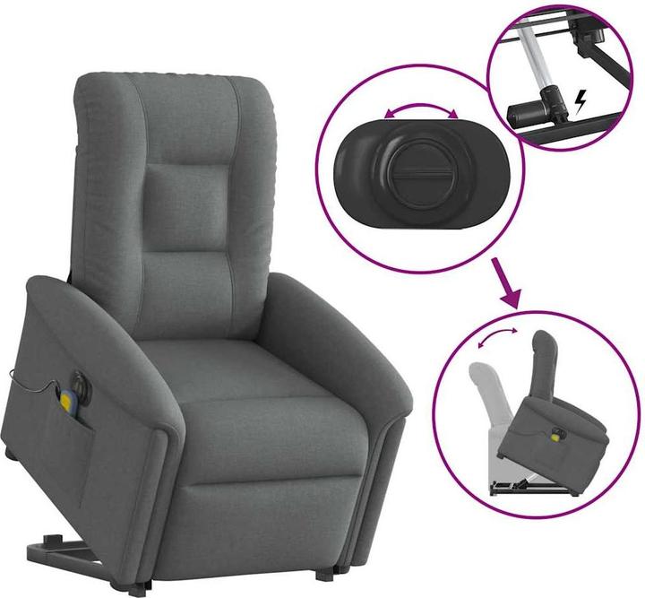 VidaXL Elektrischer Massagesessel mit Aufstehhilfe Dunkelgrau Stoff