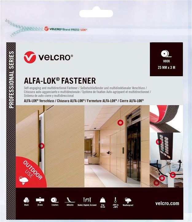 Produktbild Velcro brand VEL-PS20028 Professional Series Pilzkopf-Haken Klettband, 25mm x 5m, Schwarz (25 mm)