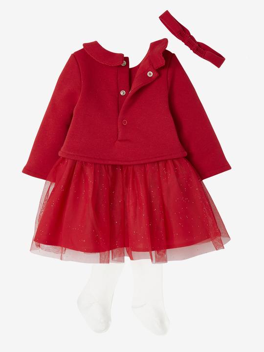 Vertbaudet Weihnachtliches Baby-Set: Kleid, Haarband & Strumpfhose
