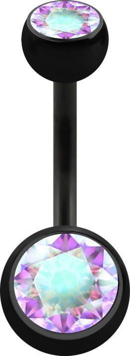 Produktbild Star Piercing Banane schwarz mit zwei Kugeln Kristall multicolor (Chirurgenstahl 316L, ohne Messing)