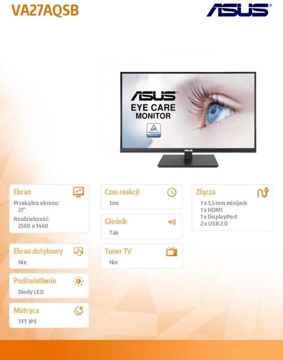 Immagine prodotto ASUS VA27AQSB (2560 x 1440 pixel, 27")
