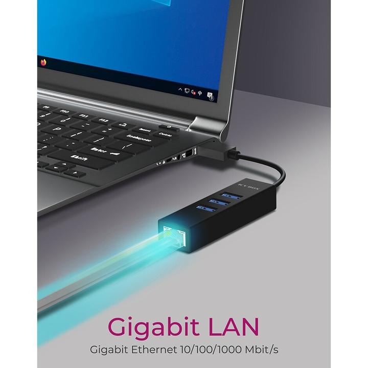 Image du produit Icy Box Hub IcyBox 4 ports IB-HUB1419-LAN Hub USB 3.0 & Adaptateur LAN (USB-C, 4 Ports)