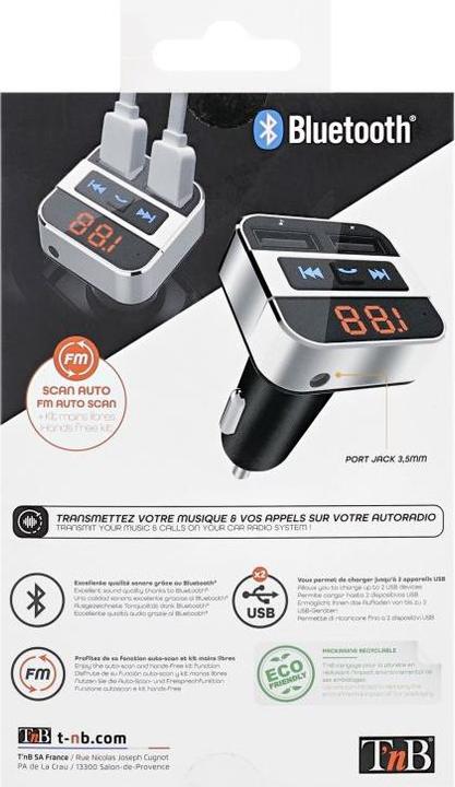 Produktbild T'nB Transmetteur FM Bluetooth compatible avec 2x USB (Sender & Empfänger)