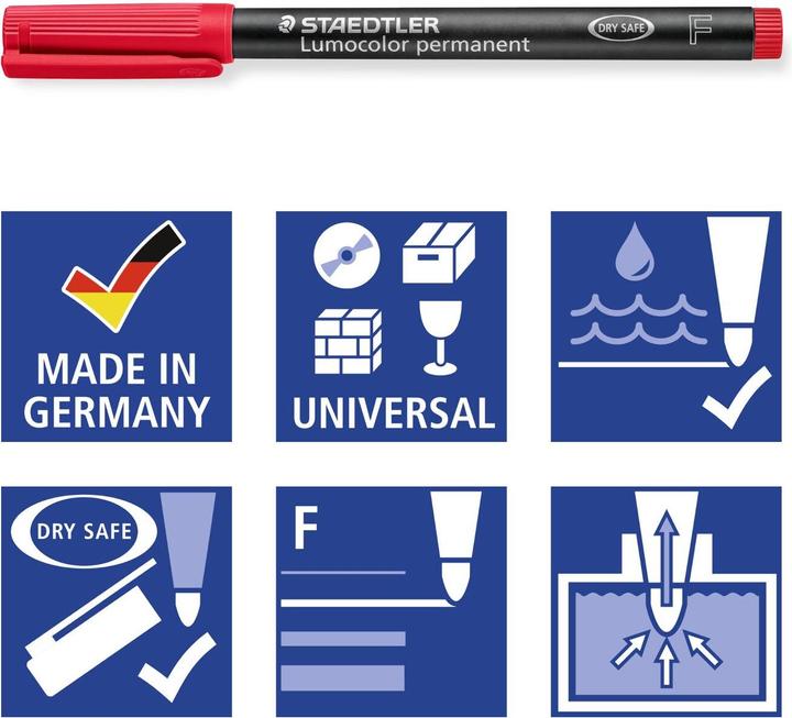 Produktbild Staedtler Lumocolor permanent Universalstift 318, F, Kartonetui mit 10 Stück, sortiert (Farbig sortiert, 0.60 mm, 10 x)