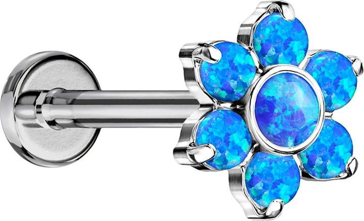Produktbild Star Piercing Micro Threadless Labret silber Blume Opale blau (Titan G23, ohne Messing)