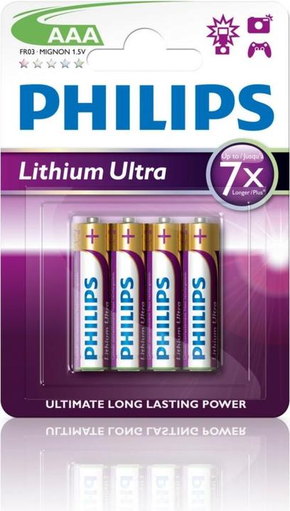 Produktbild Philips Lithium Ultra Battery FR03LB4A/10, Rechargeable battery, AAA, Lithium, 1.5 V, 4 pc(s), 15 ye (4 Stk., AAA)